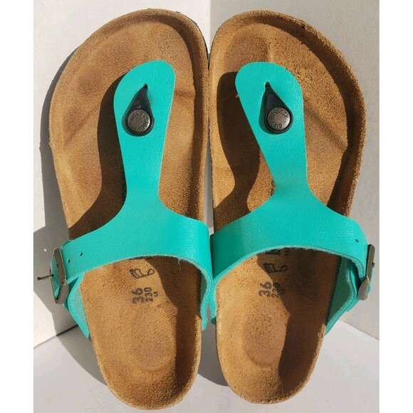 Birkenstock Gizeh Regular Fit Birko Flor Teal Jade Women US 5 (EU 36) Birko Flor - Picture 2 of 12